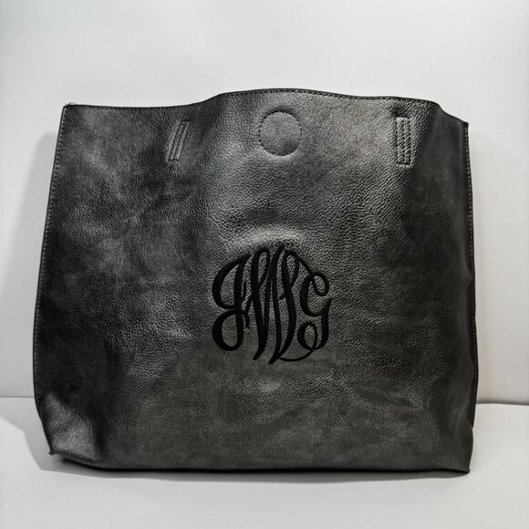 Modern Tote Bag Grey for Women, Large PU Leather Tote Bag, Shoulder Handbag - Picture 2 of 5